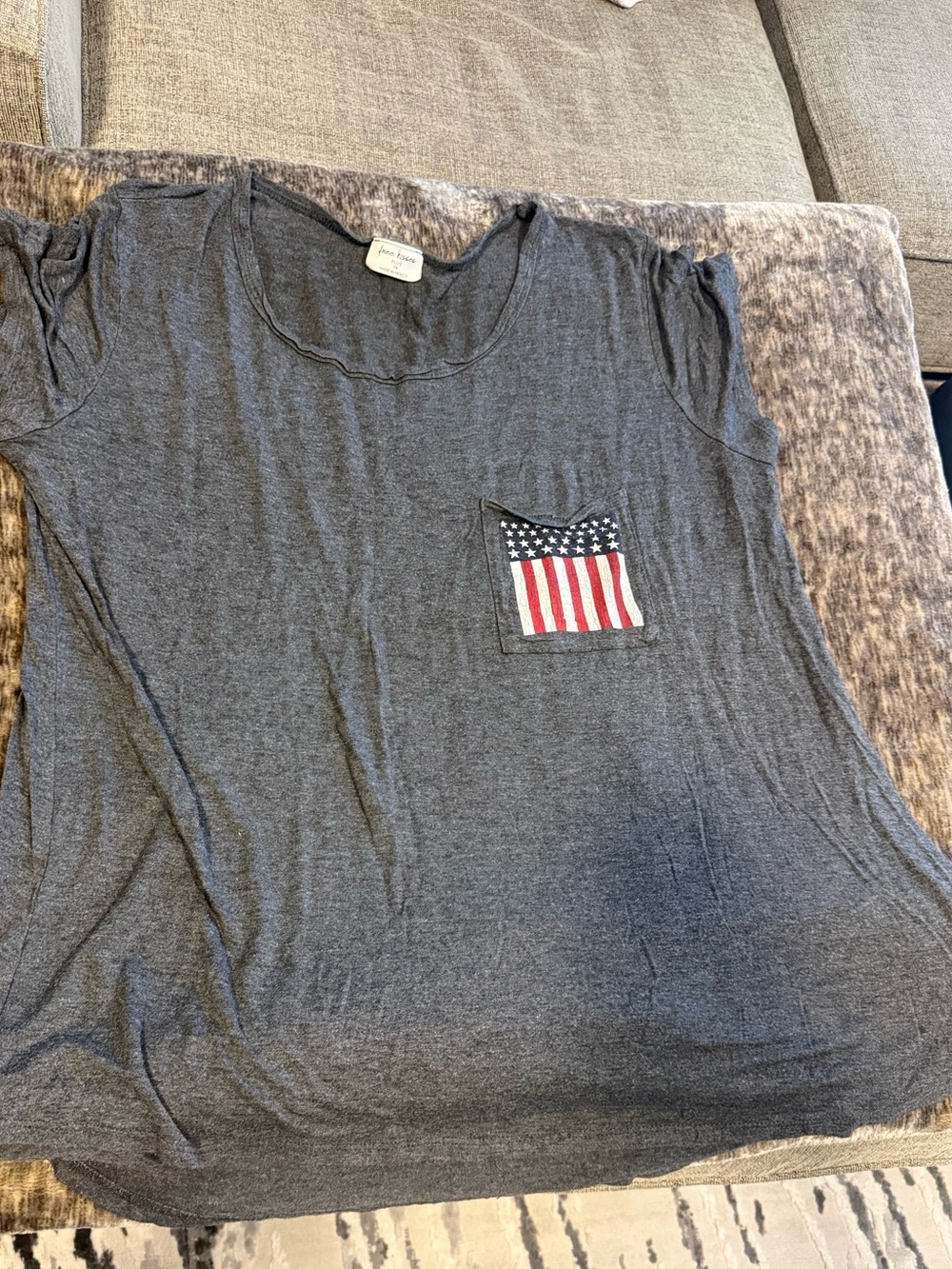 Free Kisses Charcoal Gray Short Sleeve Tee with Flag Pocket Patch